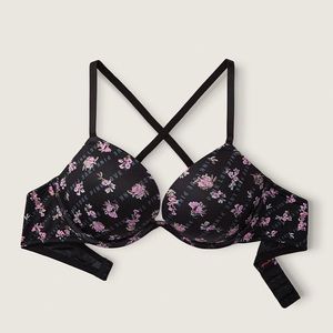 Wear Everywhere Super Push-Up 38DD Pure Black Logo Floral